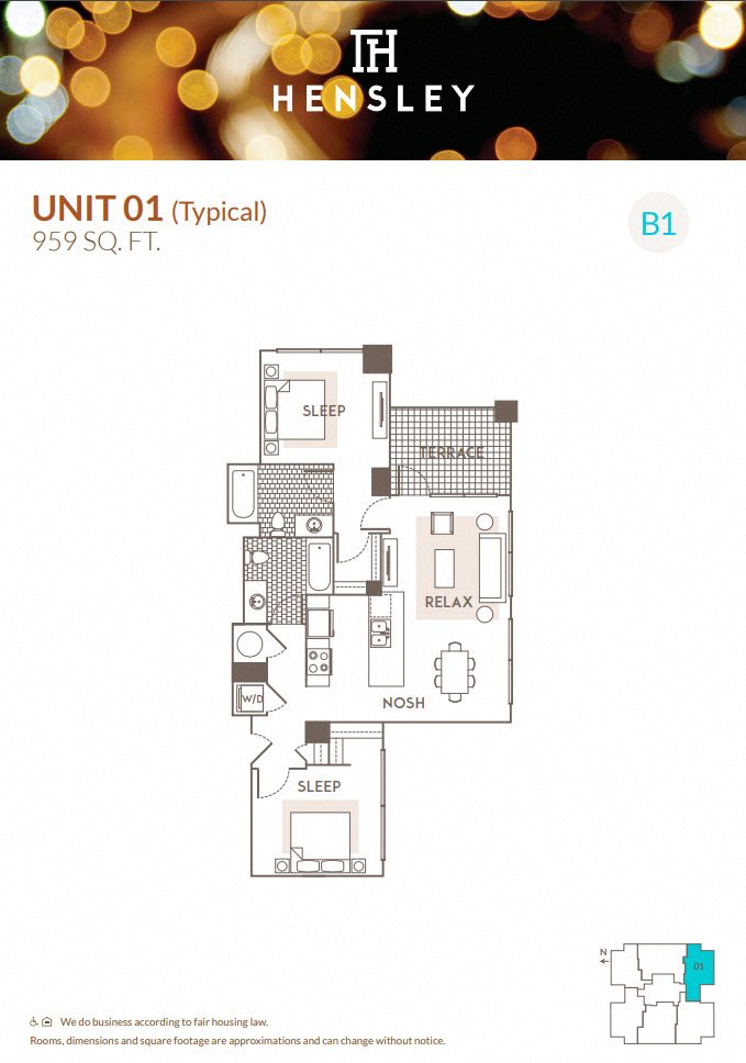 1Bedroom 1Bathroom floor plan at Hensley Chicago, Chicago, IL, 60654